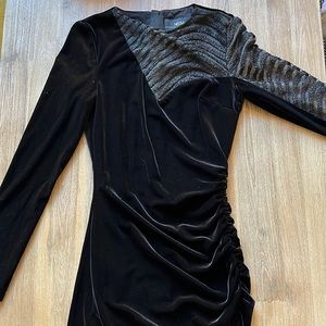 Black Velvet with Sheer Detail Cocktail Dress